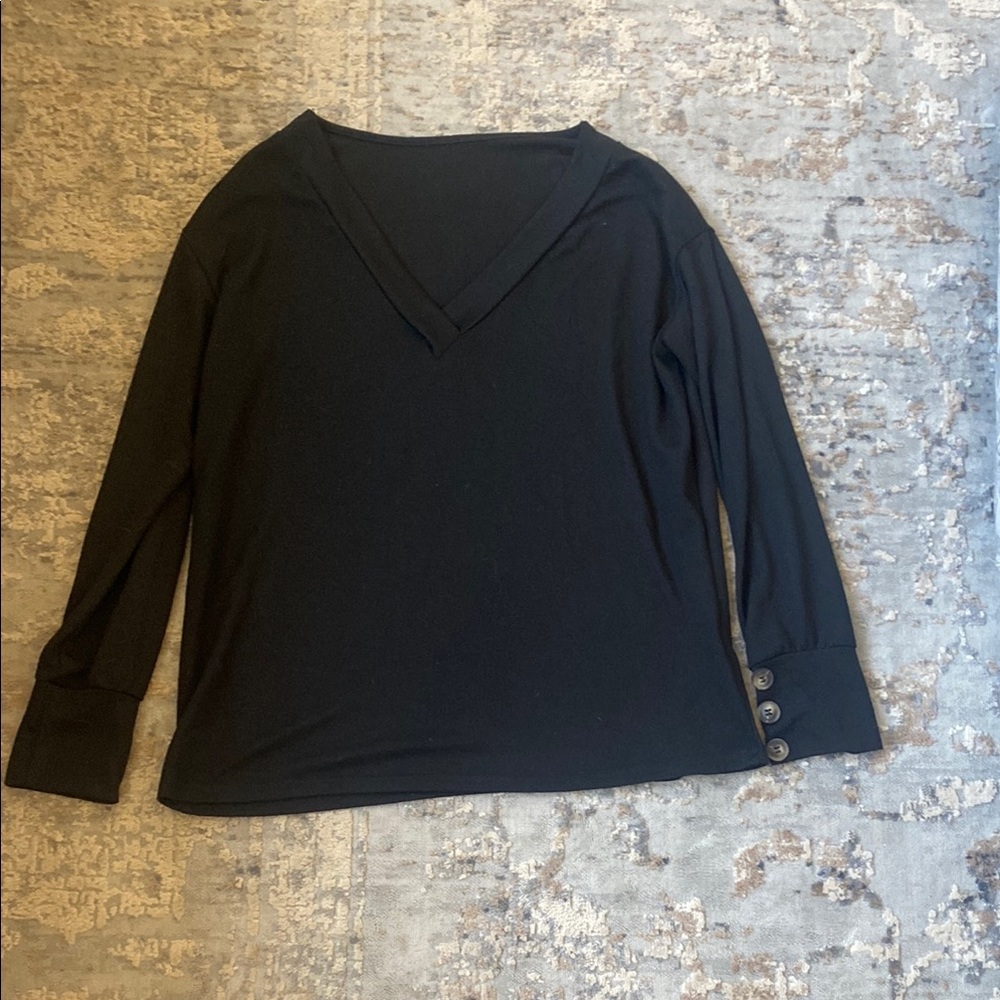 Black V-Neck Women's Top